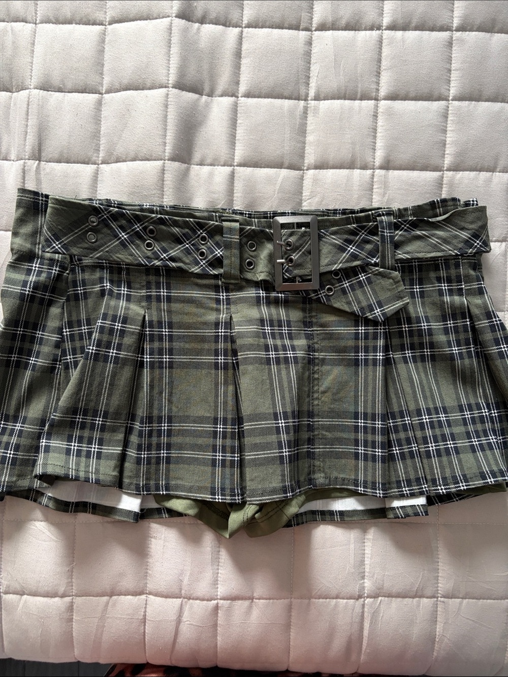 Madden Girl Olive Green Plaid Mini Skirt with Belt
